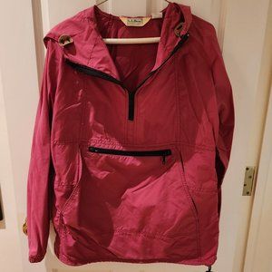 LL Bean Anorak, Size M; Raspberry with zipper front pocket and hood